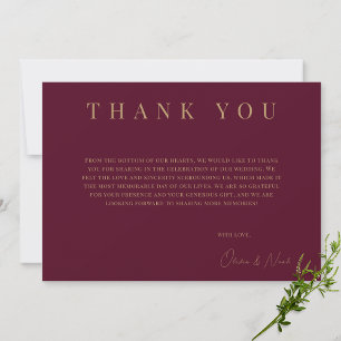 Modern Burgund & Gold Personalisiert Danke Karte