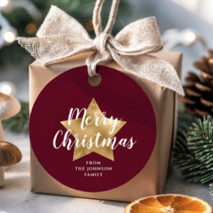 Modern Burgund Gold Star Weihnachten Geschenkanhänger