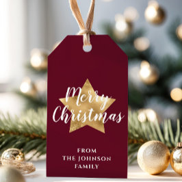 Modern Burgund Gold Star Weihnachten Geschenkanhänger