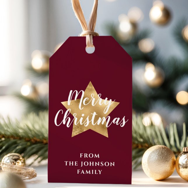 Modern Burgund Gold Star Weihnachten Geschenkanhänger (Modern Burgundy Gold Star Christmas Gift Tags)