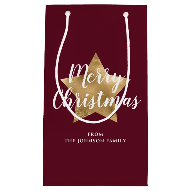 Modern Burgund Gold Star Weihnachten Kleine Geschenktüte (Vorderseite)