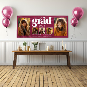 Modern Burgund Maroon Abschluss FotoCollage Banner