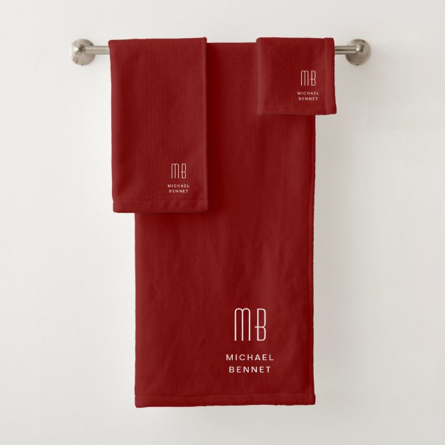 Modern Burgund Monogram Badhandtuch Set (Insitu)