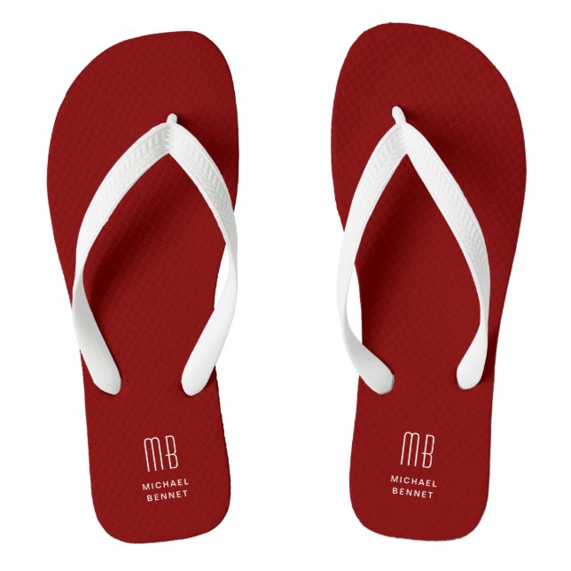 Modern Burgund Monogram Flip Flops (Fußbett)