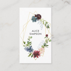 Modern Burgund Navy Blue Floral Geometrie Visitenkarte