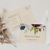 Modern Burgund Navy Blush Floral Save the Date Po
