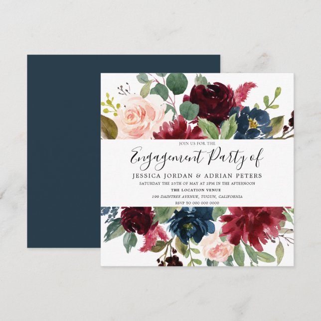 Modern Burgund Red Blush Green Engagement Party Einladung (Vorne/Hinten)