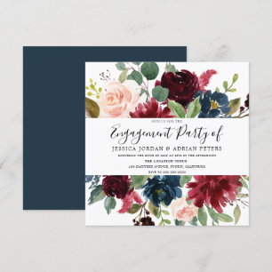 Modern Burgund Red Blush Green Engagement Party Einladung