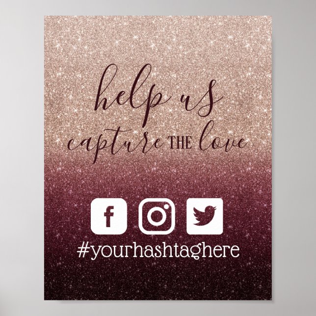 Modern Burgund Rose Gold Social Media Hashtag Poster (Vorne)
