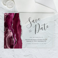 Modern Burgund Silver Agate Save the Date Card