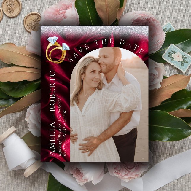 Modern Burgund Velvet Save the Date Fotokarte Flyer (Von Creator hochgeladen)
