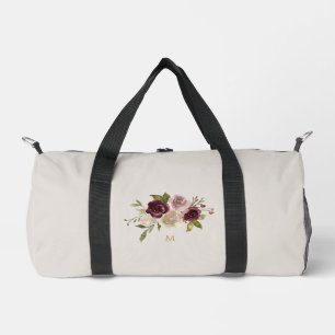 Modern Burgunderrosa Florales Wasserfarben-Monogra Duffle Bag