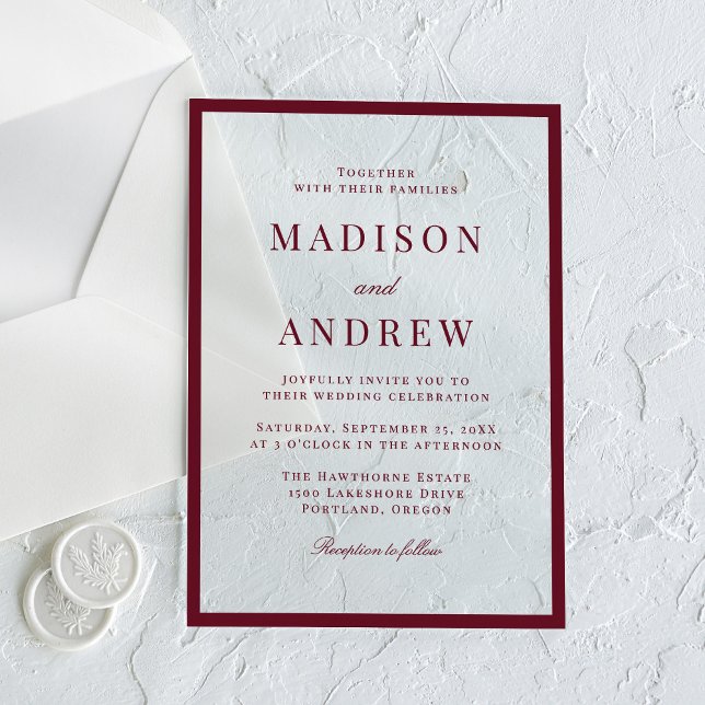 Modern Burgundy Border Wedding Acryleinladungen (Von Creator hochgeladen)
