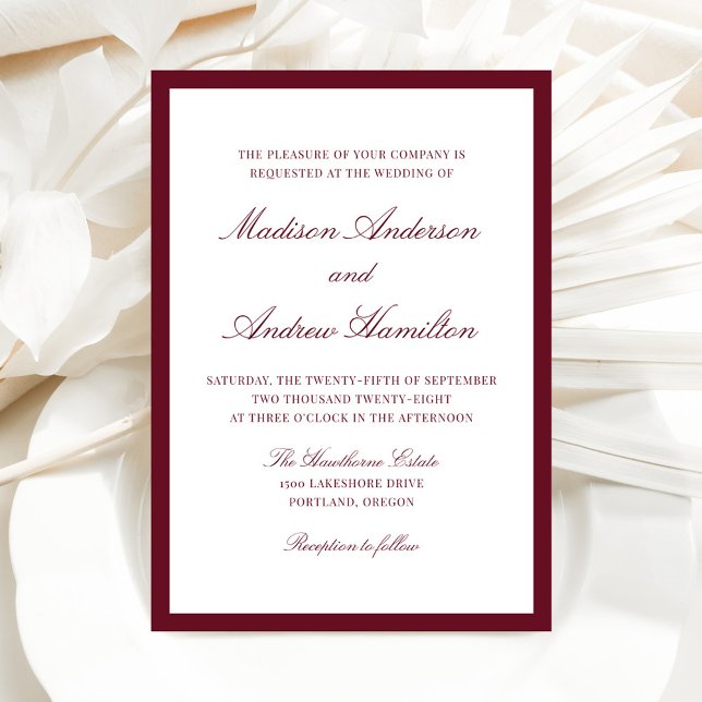 Modern Burgundy Border Wedding Einladung (Von Creator hochgeladen)