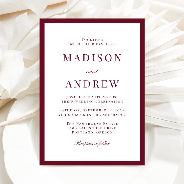 Modern Burgundy Border Wedding Einladung (Von Creator hochgeladen)