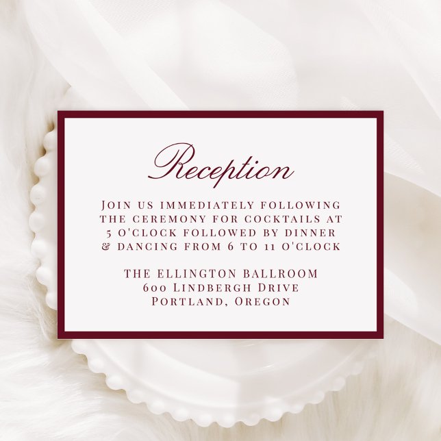 Modern Burgundy Border Wedding Reception Begleitkarte (Von Creator hochgeladen)