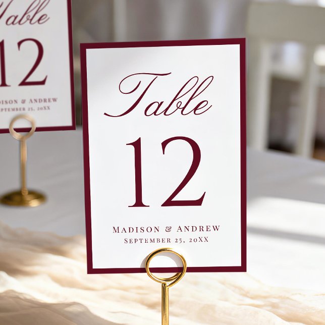 Modern Burgundy Border Wedding Tischnummer (Von Creator hochgeladen)