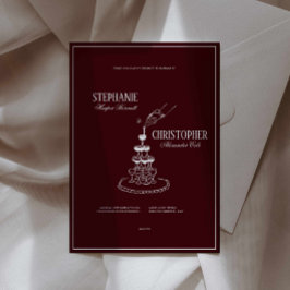 Modern Burgundy Champagne Tower Wedding Invitation Einladung