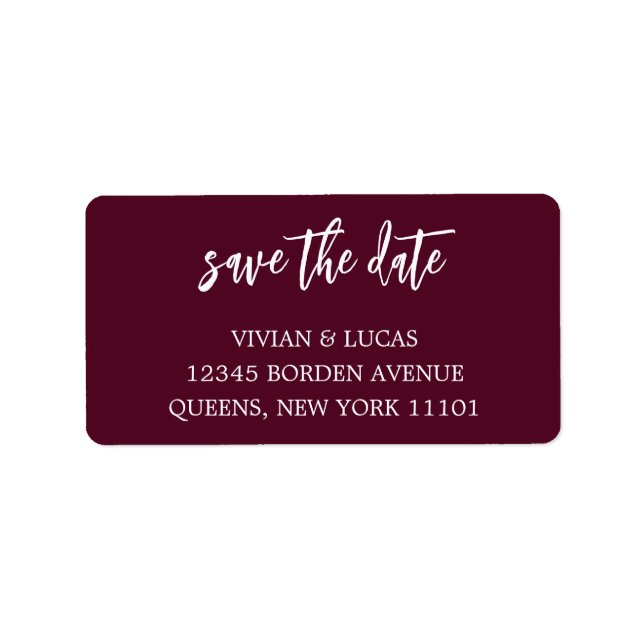 Modern Burgundy Chic Script Save the Date Adressaufkleber (Vorne)