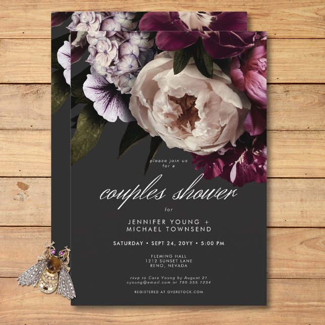 Modern Burgundy & Cream Peonies Couples Dusche Einladung (Modern Burgundy & Cream Peonies Couples Shower Invitation)
