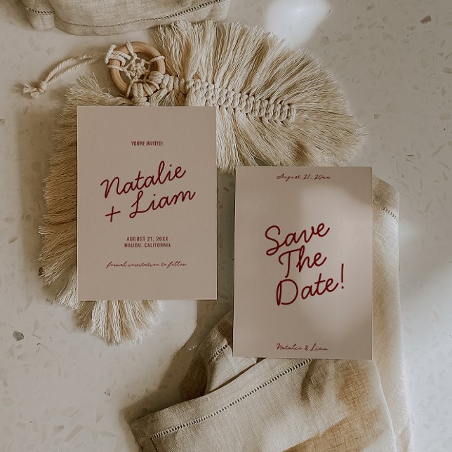 Modern Burgundy Cream Whimsical Unique Wedding  Save The Date (Von Creator hochgeladen)