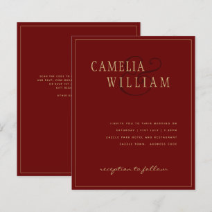 Modern Burgundy Deep Red Wedding Einladung Gold