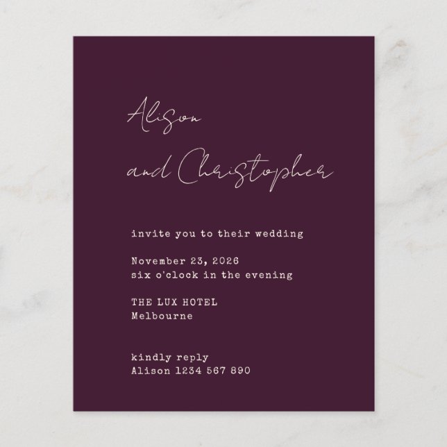 Modern Burgundy Elegant Script Wedding Invitation (Vorderseite)