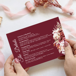 Modern Burgundy Floral Wedding Details  Begleitkarte