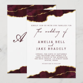 Modern Burgundy Gold Agate Hochzeitseinladung Einladung