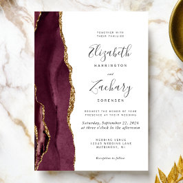 Modern Burgundy Gold Agate Hochzeitseinladung Einladung