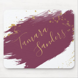 Modern Burgundy Gold Paint Strokes - Mousepad