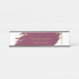 Modern Burgundy Gold Paint Strokes Schreibtisch Na Schreibtischnamensplakette