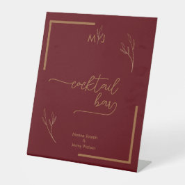 Modern Burgundy Golden Leaflet Border Cocktail Bar Sockelschild