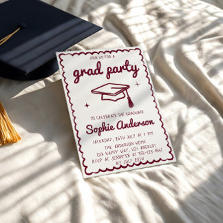 Modern Burgundy Graduation Party Photo Einladung