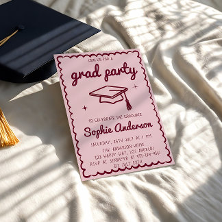 Modern Burgundy Graduation Party Photo Einladung