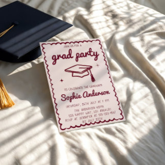 Modern Burgundy Graduation Party Photo Einladung