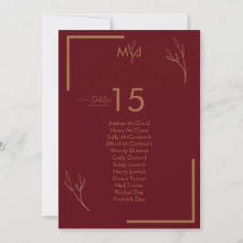 Modern Burgundy Guests Seating List Table Number Einladung
