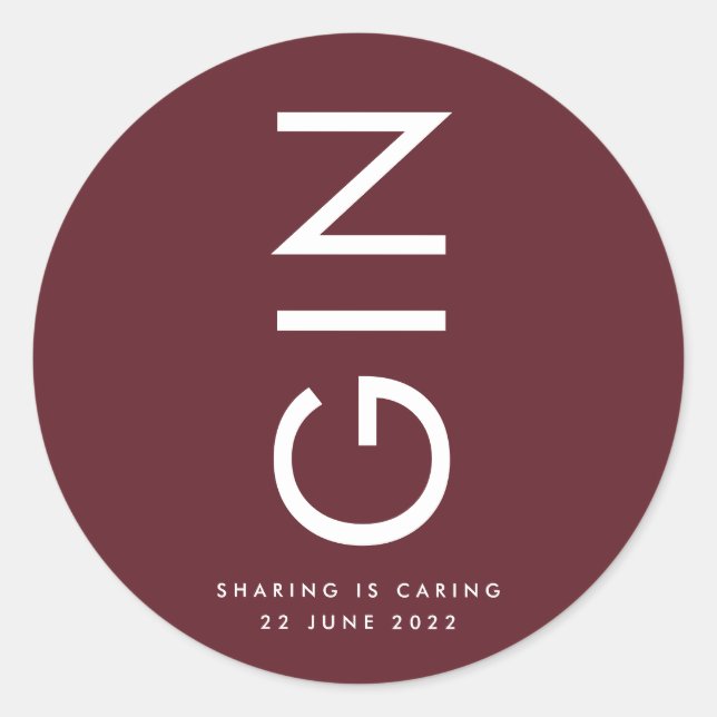 Modern Burgundy Maroon Monogram Liquor Flasche Runder Aufkleber (Vorderseite)