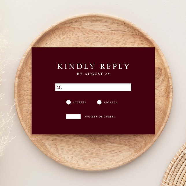 Modern Burgundy Minimalist Wedding RSVP Karte (Von Creator hochgeladen)