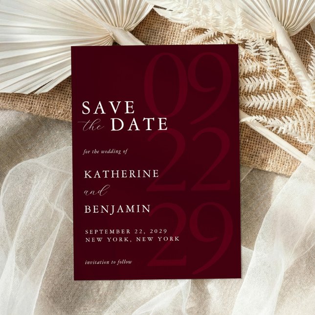Modern Burgundy Minimalist Wedding Save The Date (Von Creator hochgeladen)