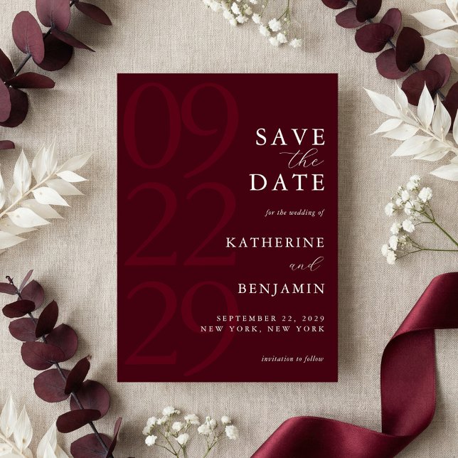Modern Burgundy Minimalist Wedding Save The Date (Von Creator hochgeladen)