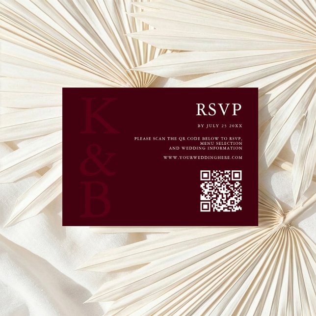 Modern Burgundy Monogram Minimalist Wedding RSVP Karte (Von Creator hochgeladen)