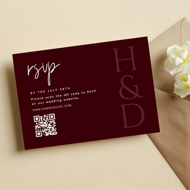 Modern Burgundy Monogram Minimalist Wedding RSVP Karte (Von Creator hochgeladen)