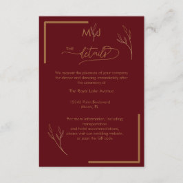 Modern Burgundy  Monogram Wedding Details Begleitkarte