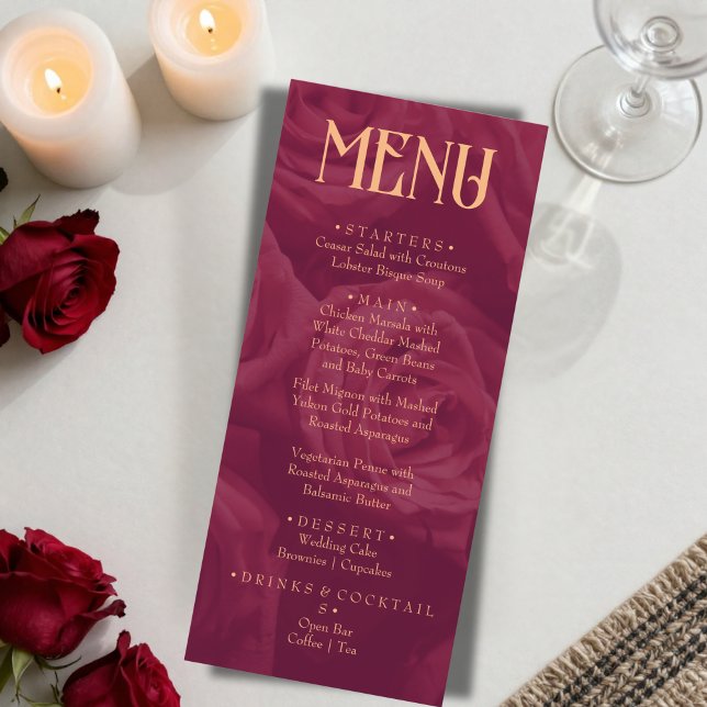 Modern Burgundy Retro Whimsical Fun Wedding menu  (Créateur téléchargé)