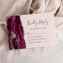 Modern Burgundy Silver Agate Blush Pink Wedding