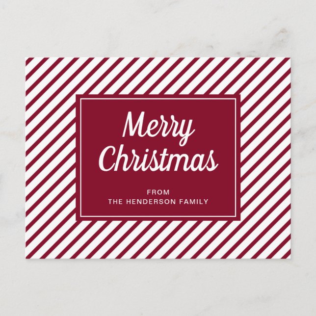 Modern Burgundy Stripes Frohe Weihnachten Postkarte (Vorderseite)