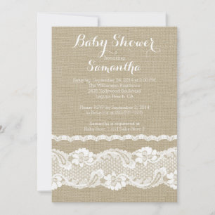 Modern Burlap & Lace Baby Dusche Einladung