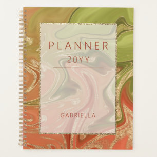Modern Burnt Orange Green & Gold Abstrakt Planer