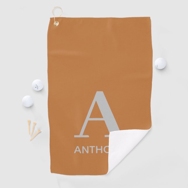 Modern Burnt Orange Monogram Personalisiert Mens Golfhandtuch (Insitu)